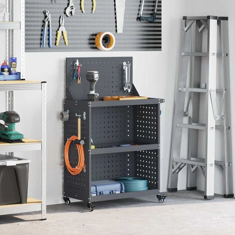vidaXL Værktøjsvogn 65 x 35 x 111 cm Antracit Koldvalset Stål