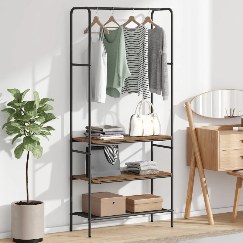 Tøjstativ med hylder Gammelt træ 77 x 30 x 171 cm