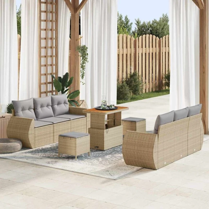 vidaXL Havesofa Sæt 9 pc Beige Polyrrattan med Opbevaring