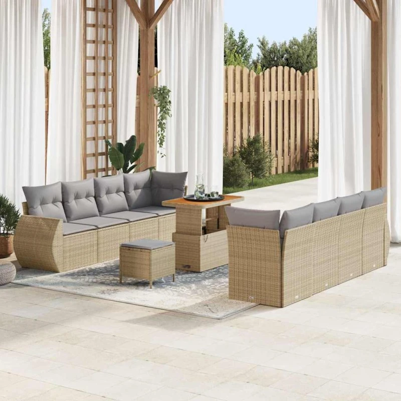 vidaXL Havesofa Sæt 11 pcs Beige Polyrrattan med Opbevaring