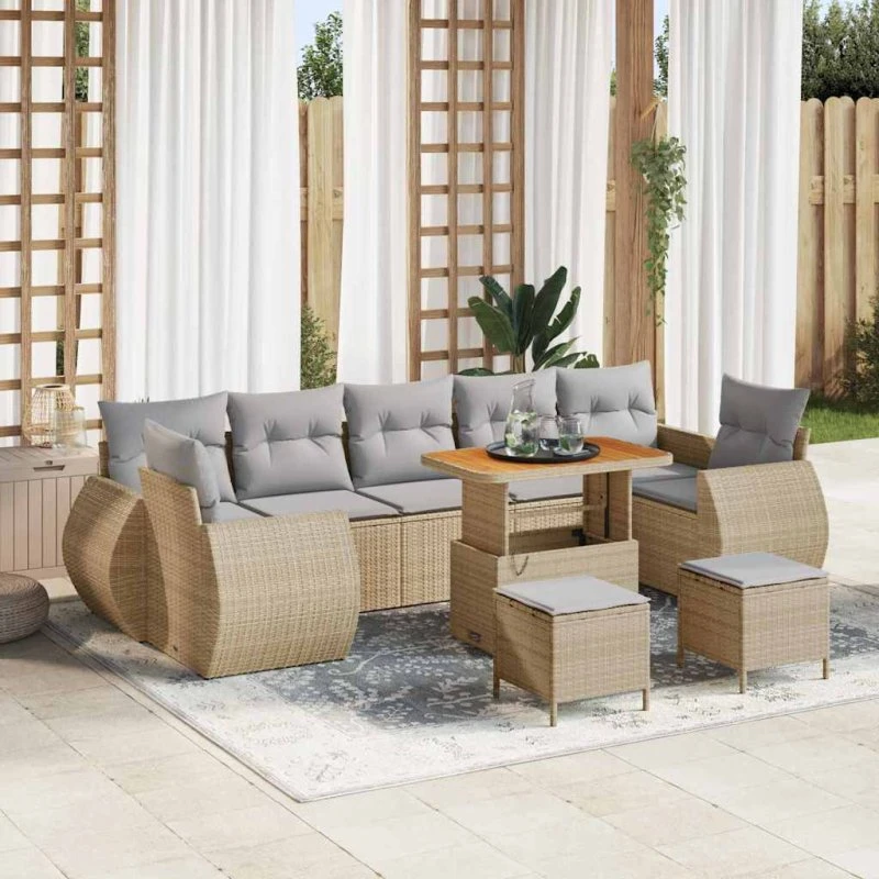 vidaXL Havesofa Sæt 10 stk Beige polyrattan