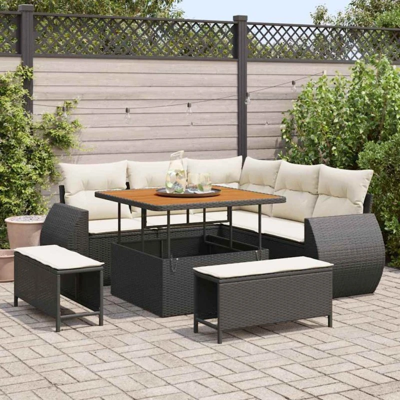 vidaXL Havesofa Sæt 8 stk Sort polyrattan