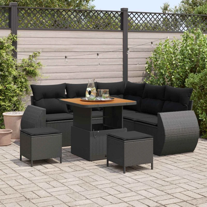 vidaXL Havesofa Sæt 8 pc Sort polyrattan