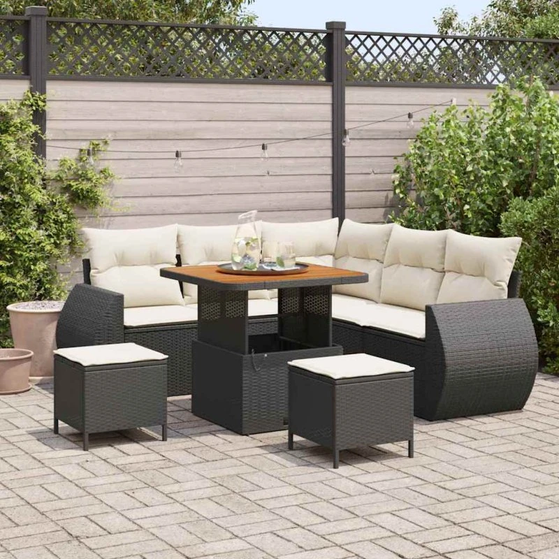 vidaXL Havesofa Sæt 8 pc Sort polyrattan
