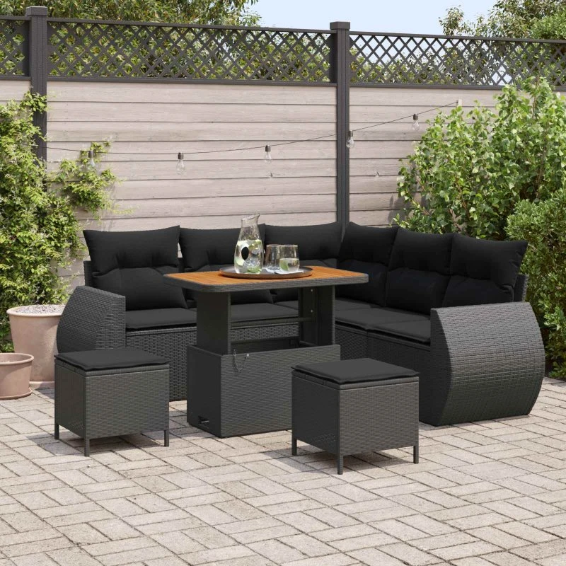 vidaXL Havesofa Sæt 8 stk Sort polyrattan