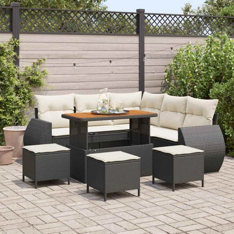 vidaXL Havesofa Sæt 9 pc Sort polyrattan