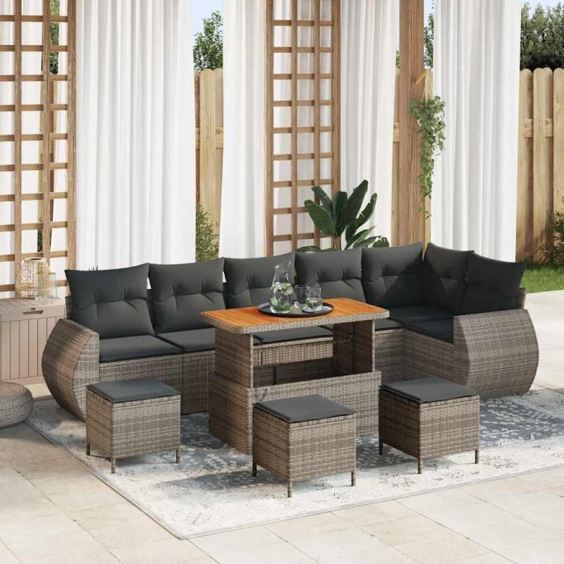 vidaXL Havesofa Sæt 10 stk Grå polyrattan