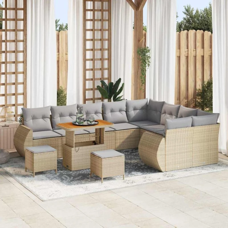 vidaXL Havesofa Sæt 12 stk Beige polyrattan
