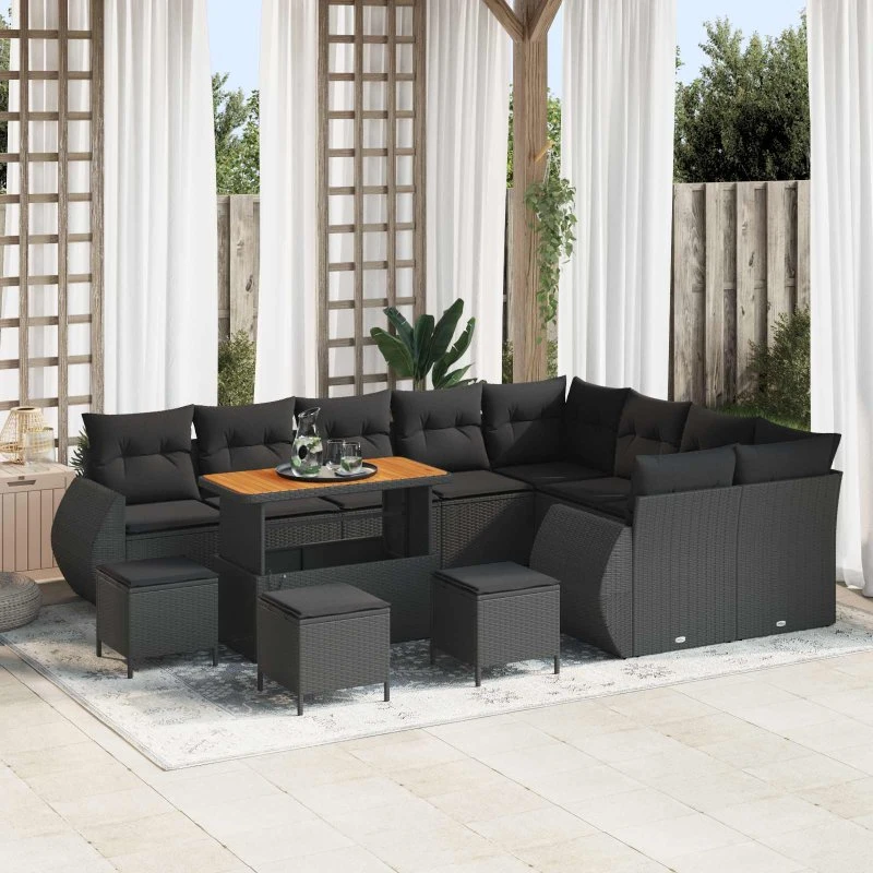 vidaXL Havesofa Sæt 13 pc Sort polyrattan