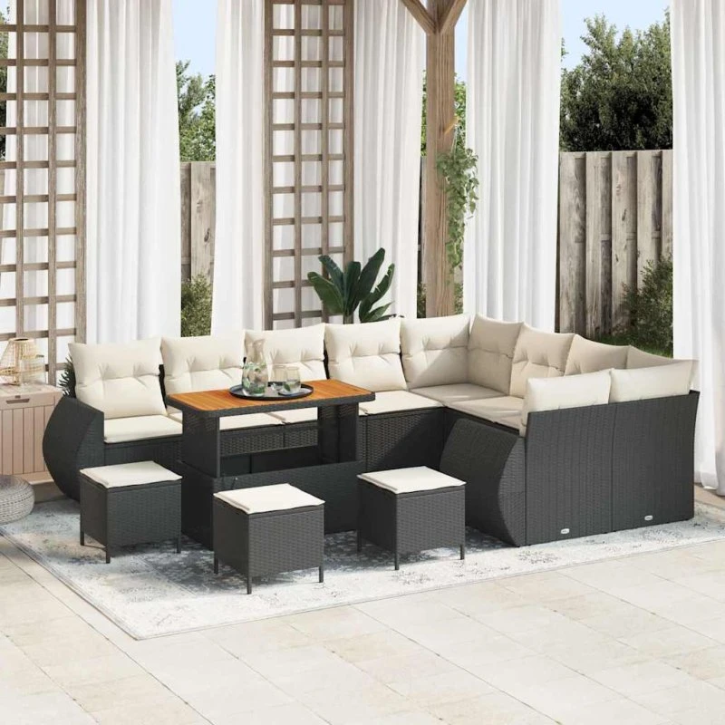 vidaXL Havesofa Sæt 13 pc Sort polyrattan