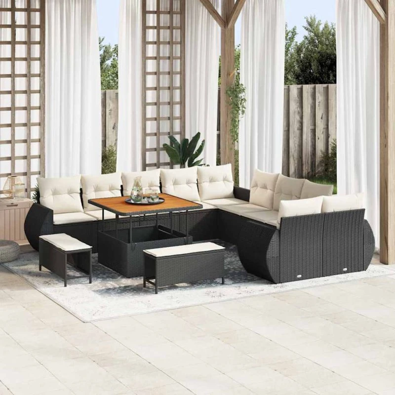 vidaXL Havesofa Sæt 13 pc Sort polyrattan