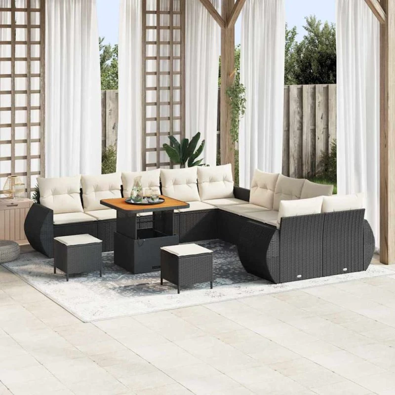 vidaXL Havesofa Sæt 13 pc Sort polyrattan