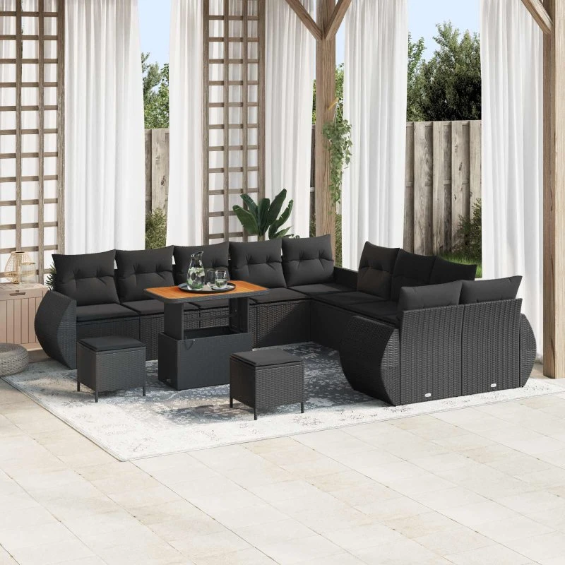 vidaXL Havesofa Sæt 13 pc Sort polyrattan