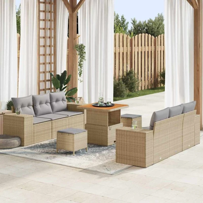 vidaXL Havesofa Sæt 9 pc Beige Poly rattan med opbevaring