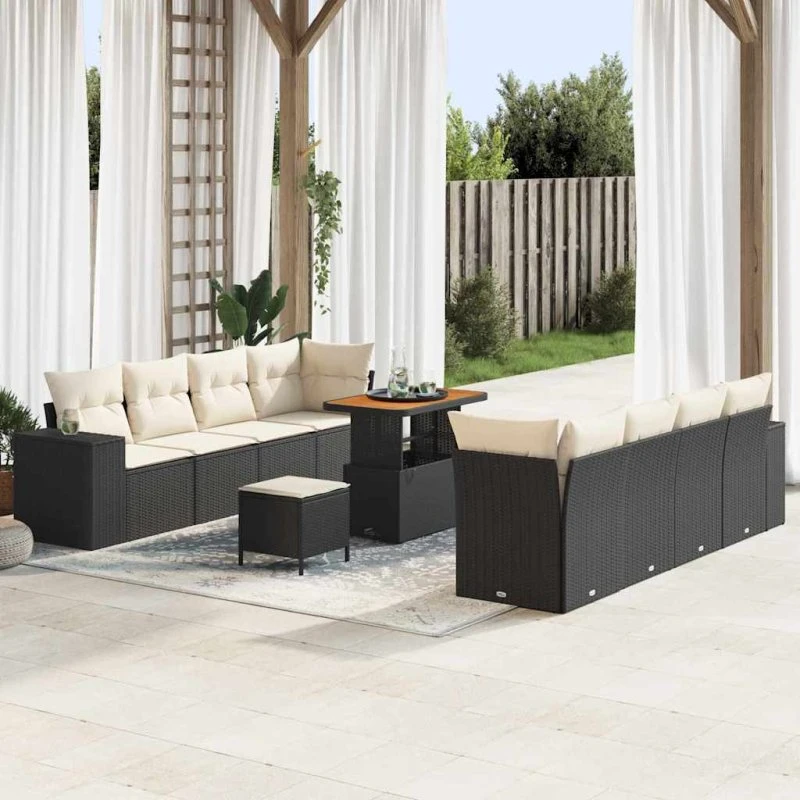 vidaXL Havesofa Sæt 11 pc Sort polyrattan