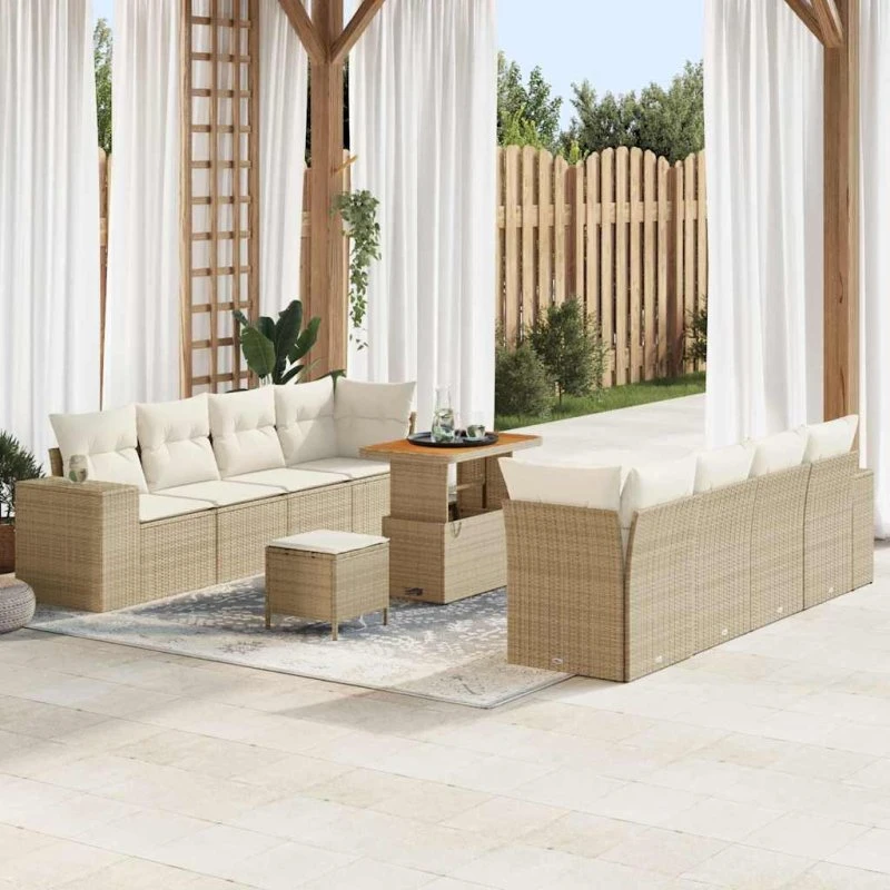 vidaXL Havesofa Sæt 11 pcs Beige Polyrrattan