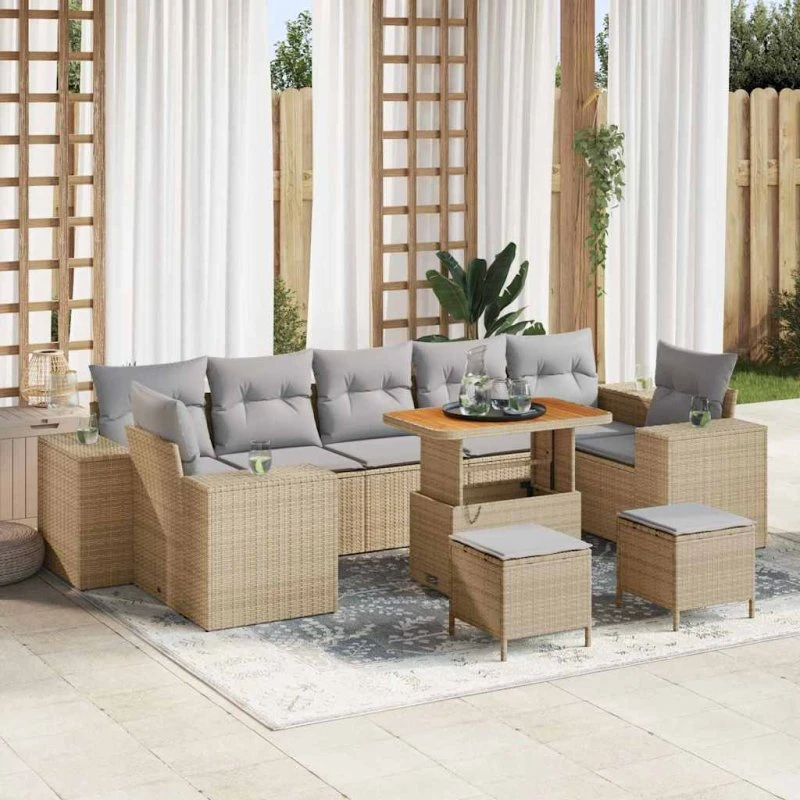 vidaXL Havesofa Sæt 10 pcs Beige polyrattan