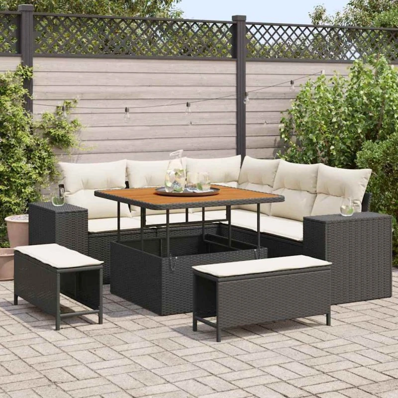 vidaXL Havesofa Sæt 8 pc Sort polyrattan
