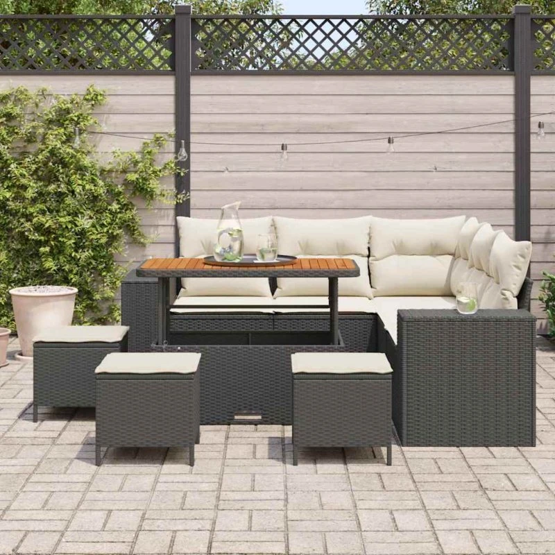 vidaXL Havesofa Sæt 9 pcs Sort polyrattan