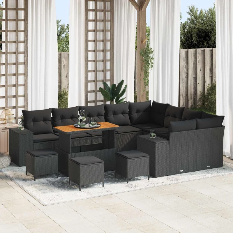 vidaXL Havesofa Sæt 13 pcs Sort polyrattan