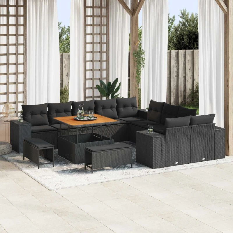 vidaXL Havesofa Sæt 13 pcs Sort polyrattan