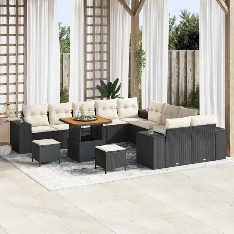 vidaXL Havesofa Sæt 13 pcs Sort PolyRattan