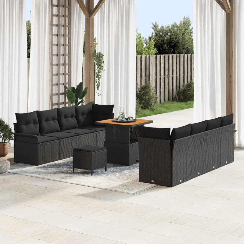 vidaXL Havesofa Sæt 11 pc Sort polyrattan