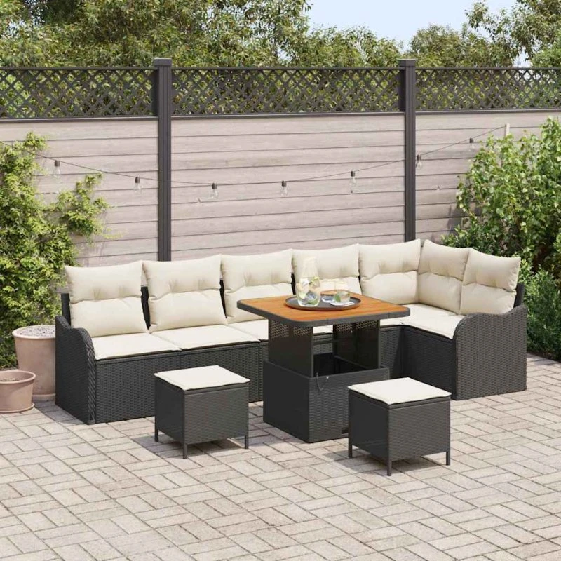 vidaXL Havesofa Sæt 9 del 9 pcs Sort Poly Rattan