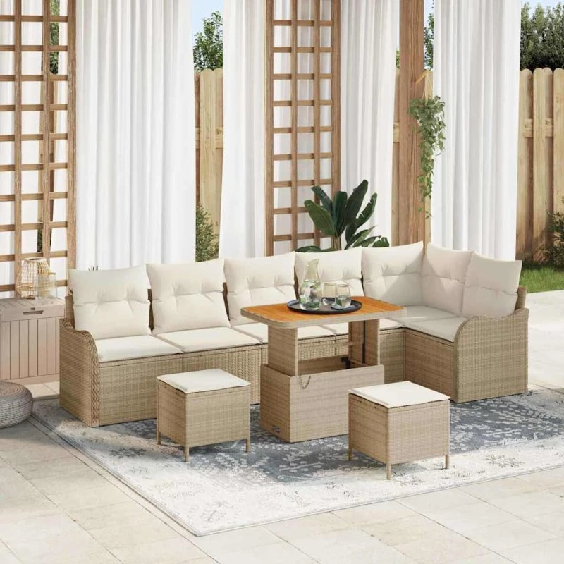 vidaXL Havesofa Sæt 9 stk Beige Poly Rattan