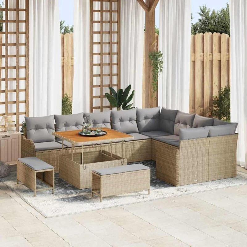 vidaXL Havesofa Sæt 12 stk Beige polyrattan