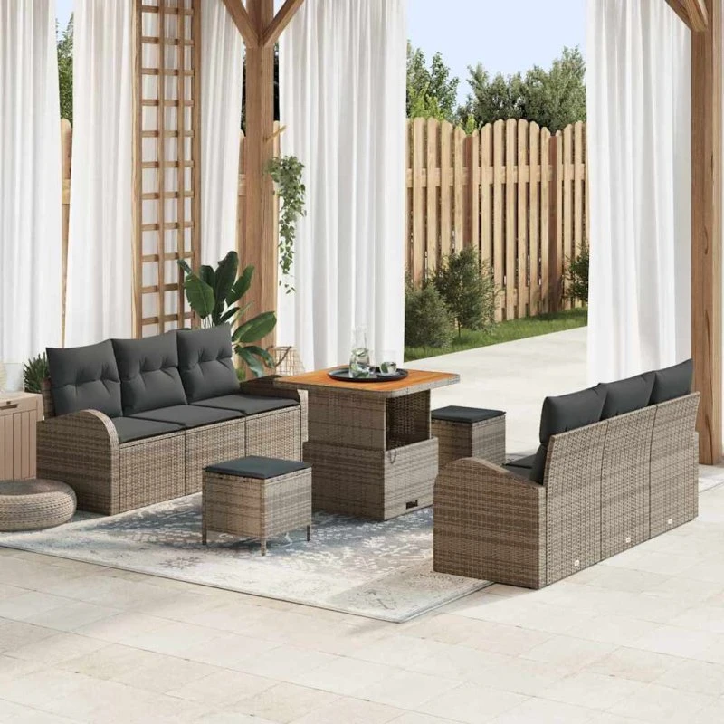 vidaXL Havesofa Sæt 9 pcs Grå Poly rattan