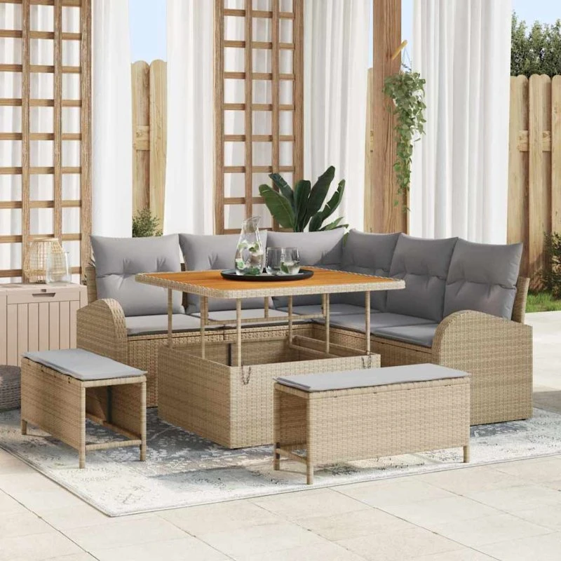 vidaXL Havesofa Sæt 8 pcs Beige Poly rattan