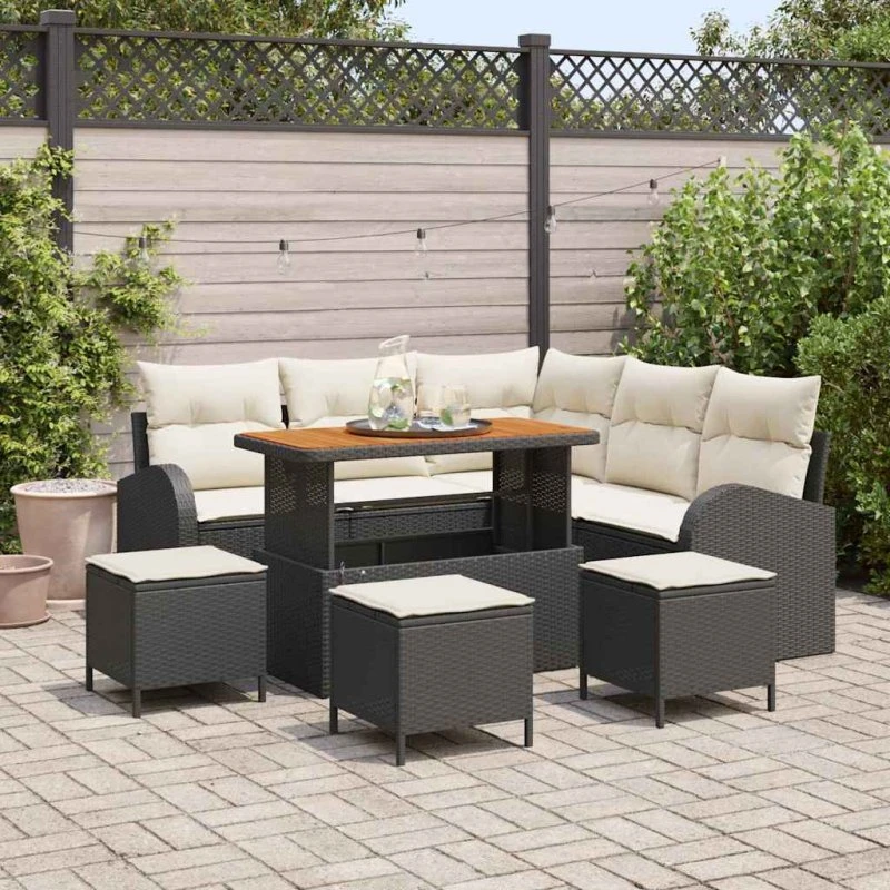 vidaXL Havesofa Sæt 9 stk Sort Poly rattan