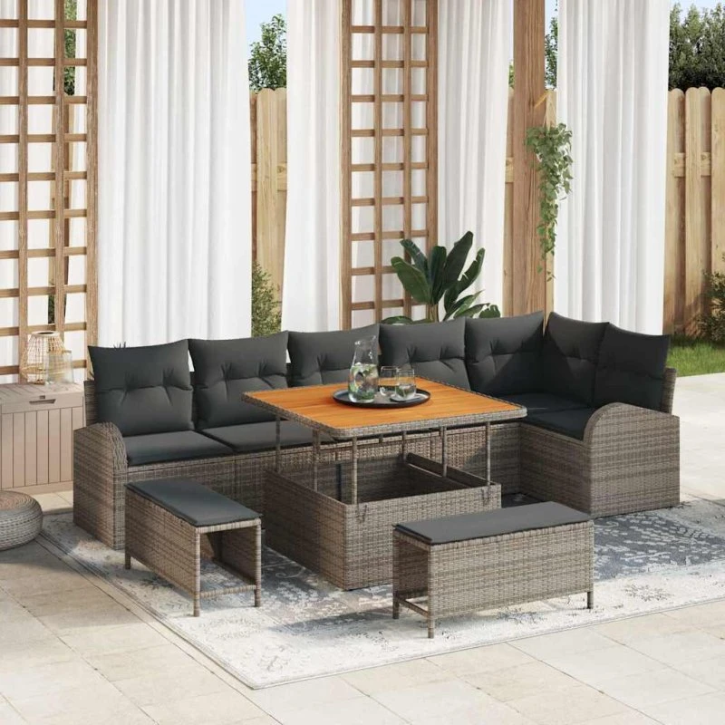 vidaXL Havesofa Sæt 9 pcs Grå Poly rattan