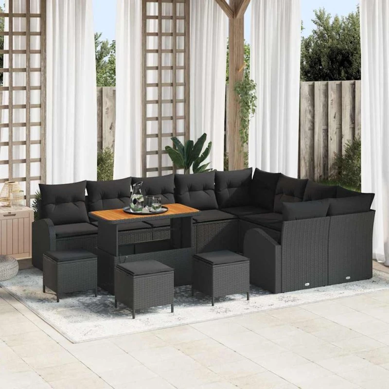 vidaXL Havesofa Sæt 13 pcs Sort Poly rattan