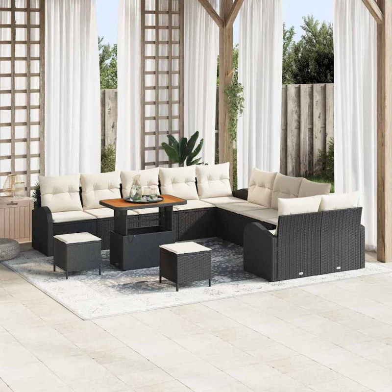 vidaXL Havesofa Sæt 13 pcs Sort Poly rattan