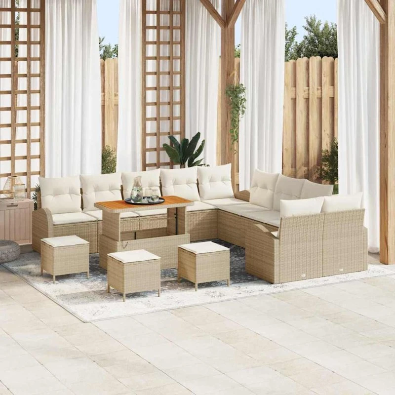 vidaXL Havesofa Sæt 14 pcs Beige Poly rattan
