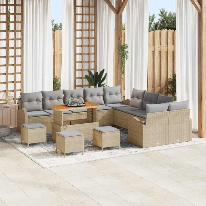 vidaXL Havesofa Sæt 14 pcs Beige Poly rattan