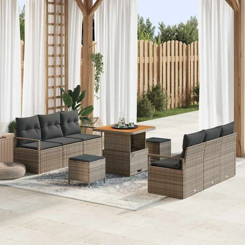 vidaXL Havesofa Sæt 9 pcs Grå Poly rattan
