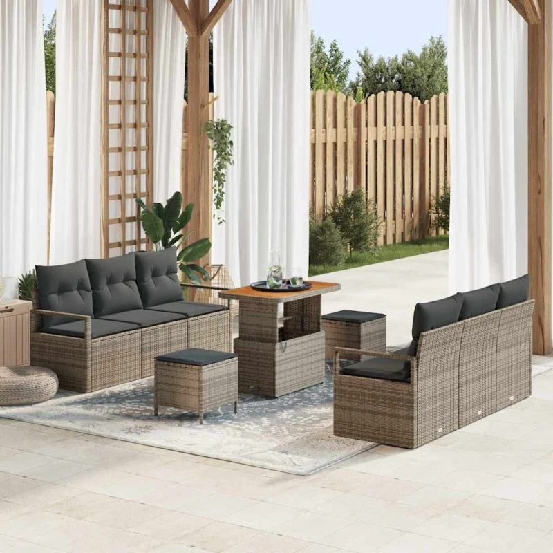 vidaXL Havesofa Sæt 9 pcs Grå Poly rattan