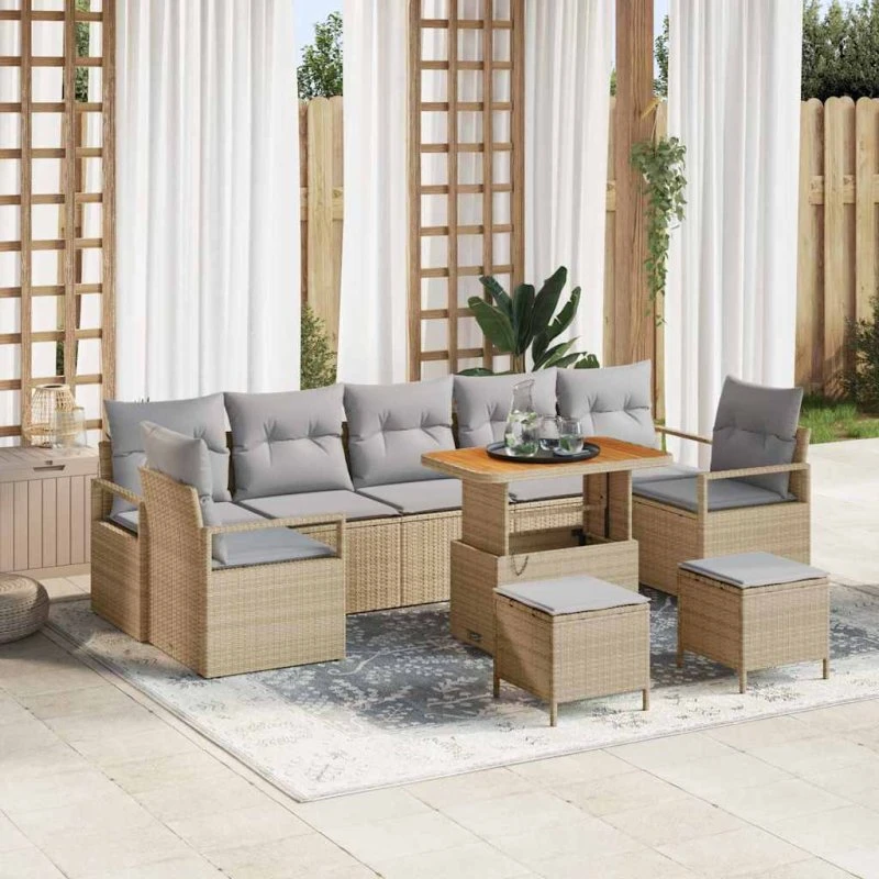 vidaXL Havesofa Sæt 10 pc Beige Poly Rattan med Opbevaring