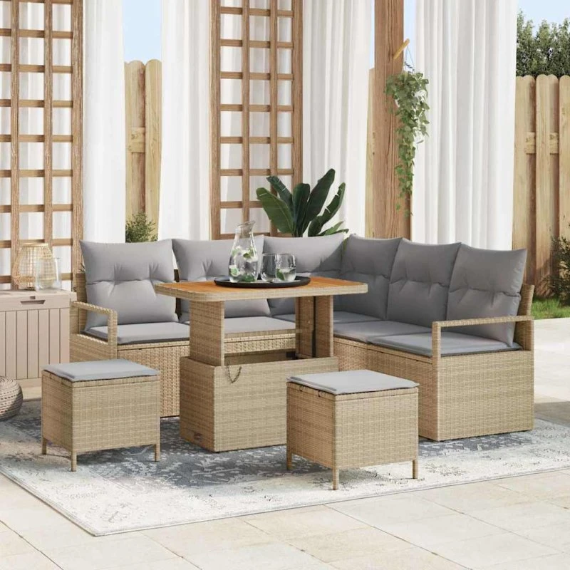 vidaXL Havesofa Sæt 8 pcs Beige Poly rattan