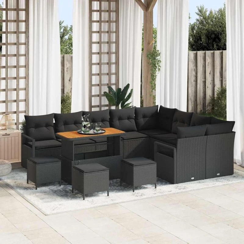 vidaXL Havesofa Sæt 13 pcs Sort Poly rattan