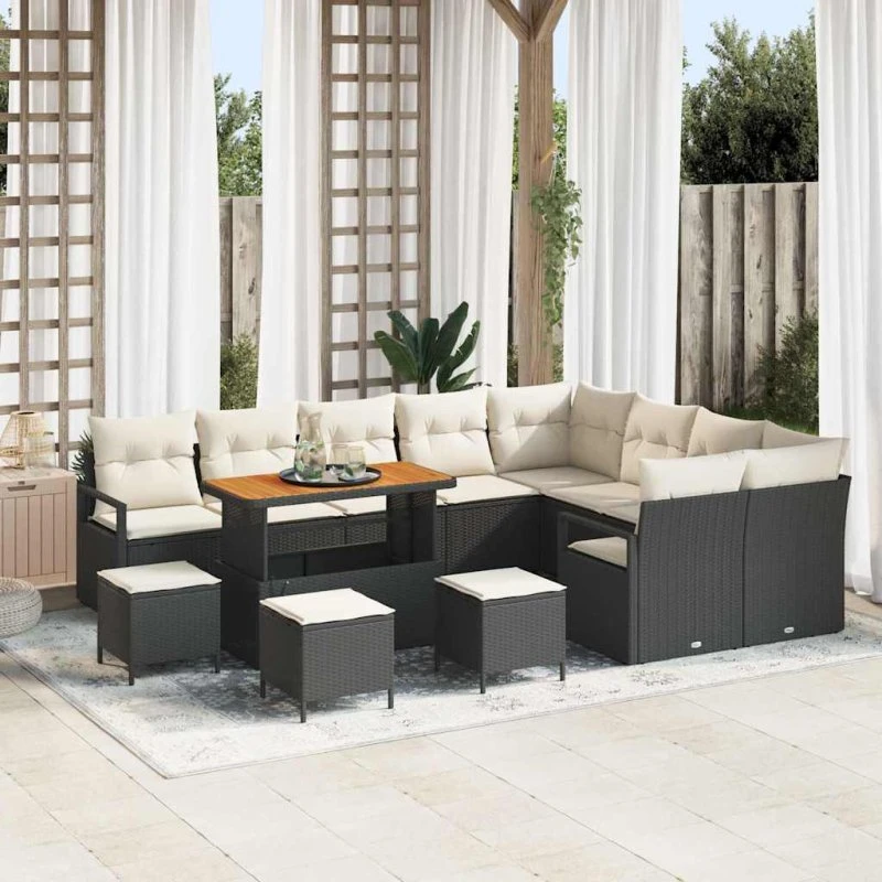 vidaXL Havesofa Sæt 13 pcs Sort Poly rattan