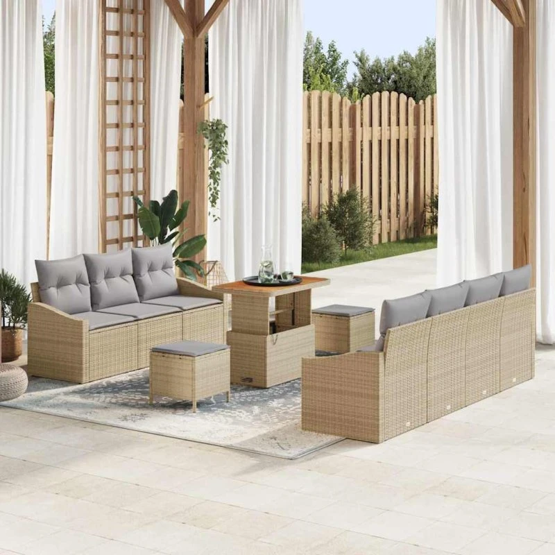 vidaXL Havesofa Sæt 10-puds Beige Poly Rattan