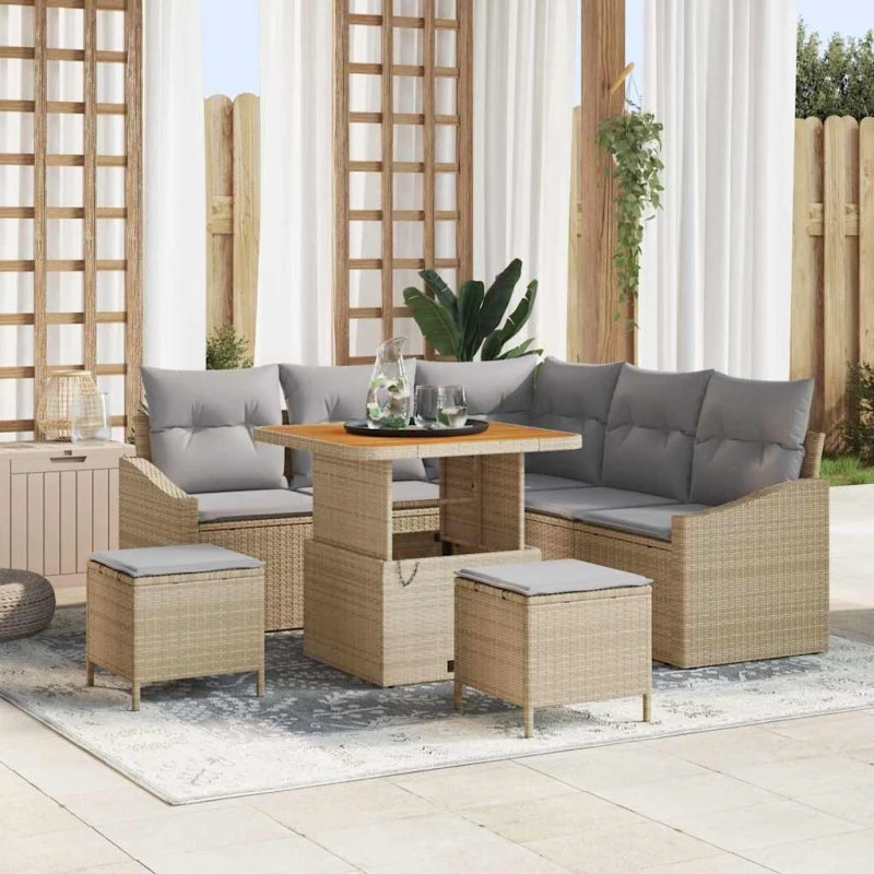 vidaXL Havesofa Sæt 8 pcs Beige Poly rattan