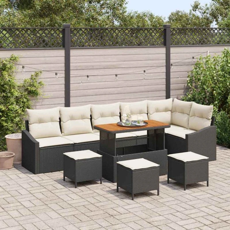 vidaXL Havesofa Sæt 10-puds Sort Poly rattan
