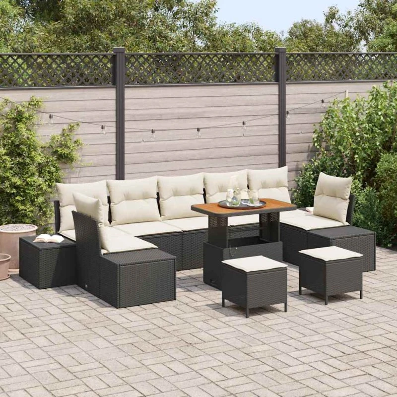 vidaXL Havesofa Sæt 10-puds Sort Poly rattan