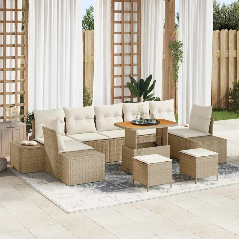 vidaXL Havesofa Sæt 10-puds Beige Poly rattan