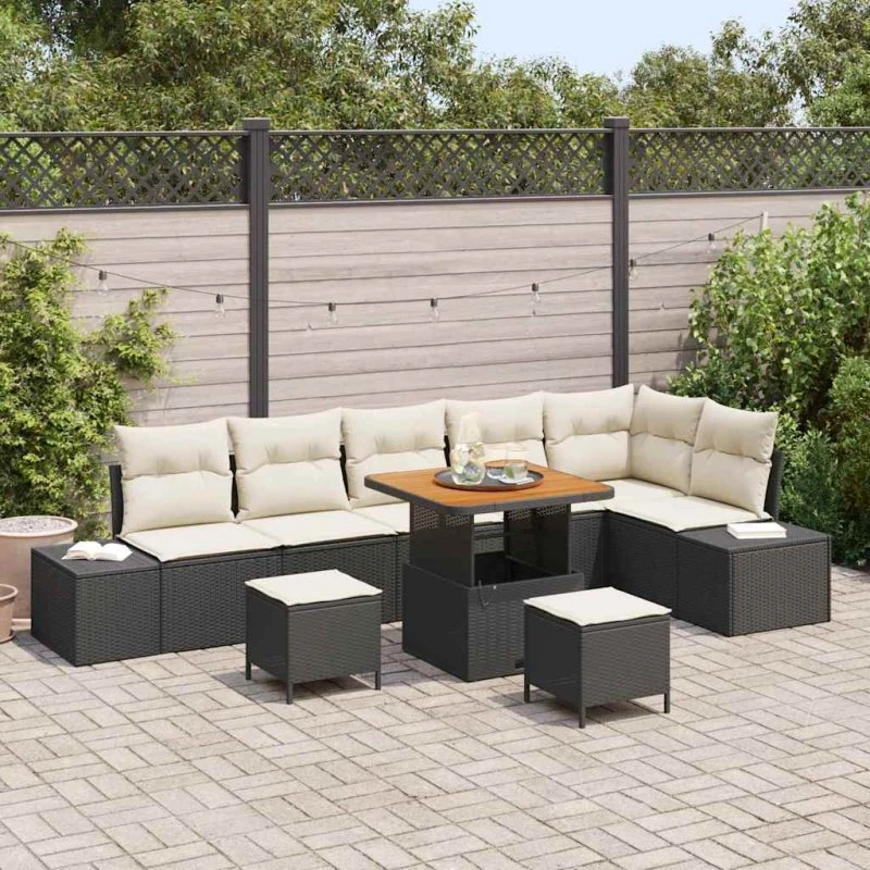 vidaXL Havesofa Sæt 9 del, Sort Poly rattan